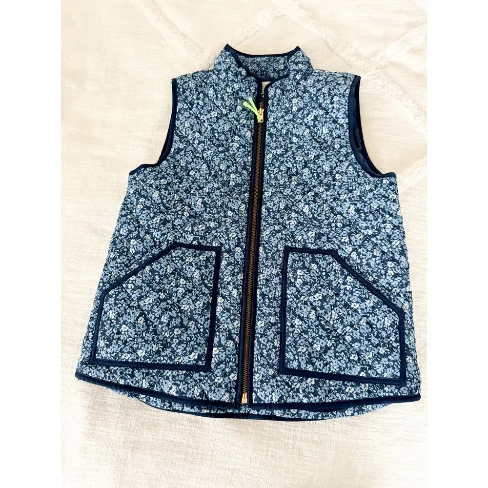 Crewcuts Factory | Girls Floral Quilted Vest Antique Navy Blue | Sz M